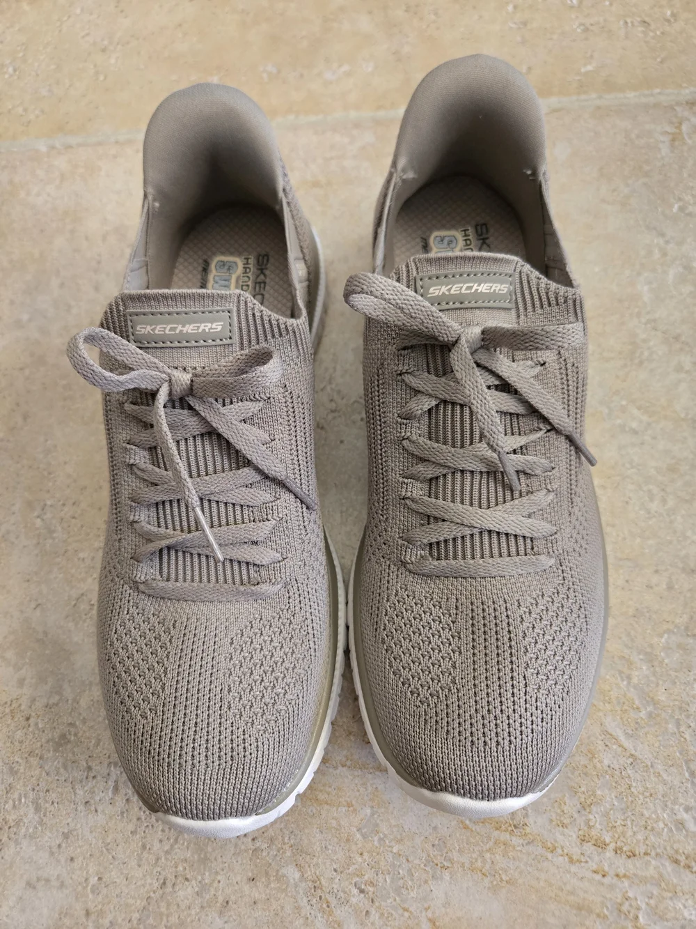 Skechers Women's Taupe Knit Lace-Up Sneakers